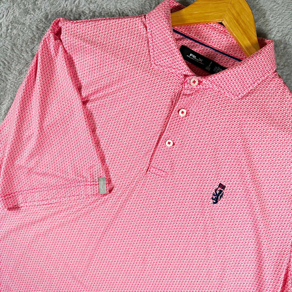 RLX Ralph Lauren Men's XL Pink/White Geometric Stretch Golf Polo Logo